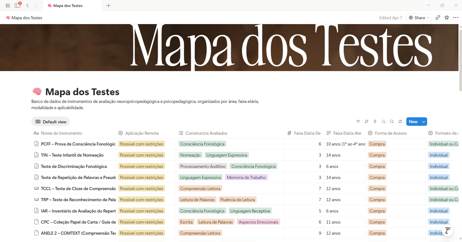 Mapa de Testes no Notion
