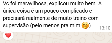 Depoimento: Jessica, sua aula é maravilhosa e vc uma profissional generosa pela difusão do seu saber!