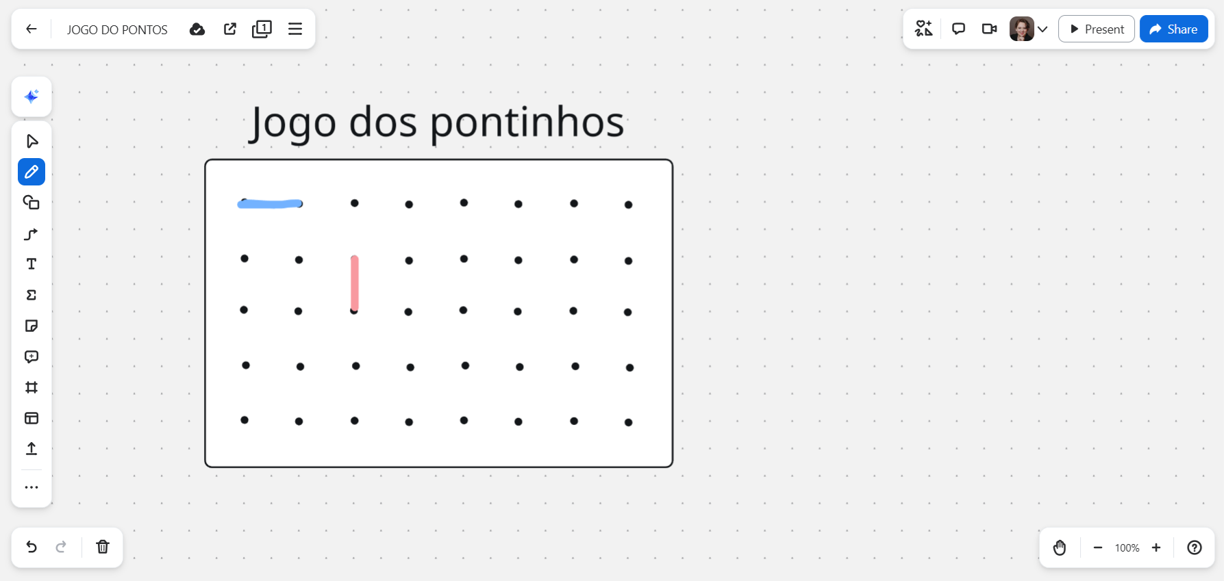 Jogo dos Pontinhos no Whiteboard do Zoom